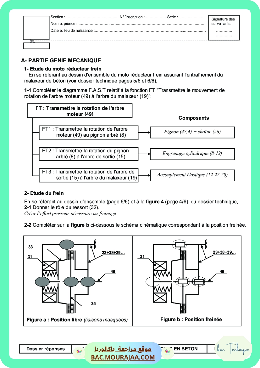 Corrigé controle technique Bac 2010 – Section technique